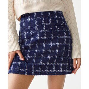 New & Other Stories Plaid Tweed A-Line Mini Skirt Navy 6 $79